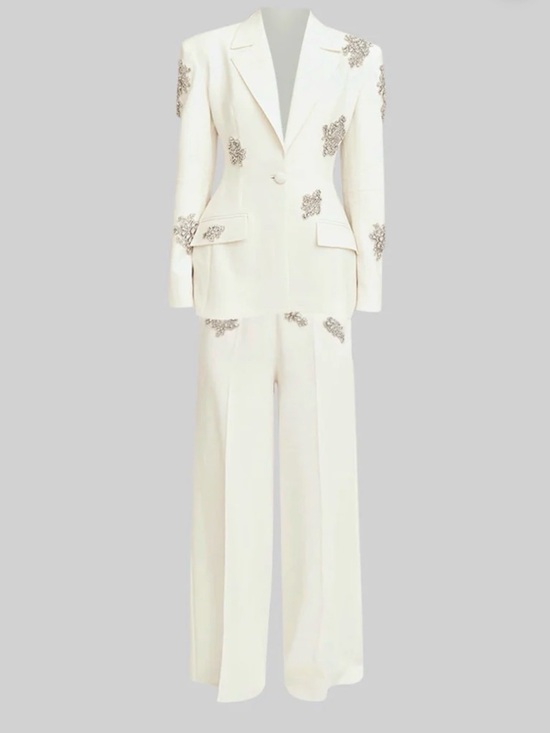 Sierra Darien Pants - Embellished white Women's Suit Jacket & Wide-Leg Pants